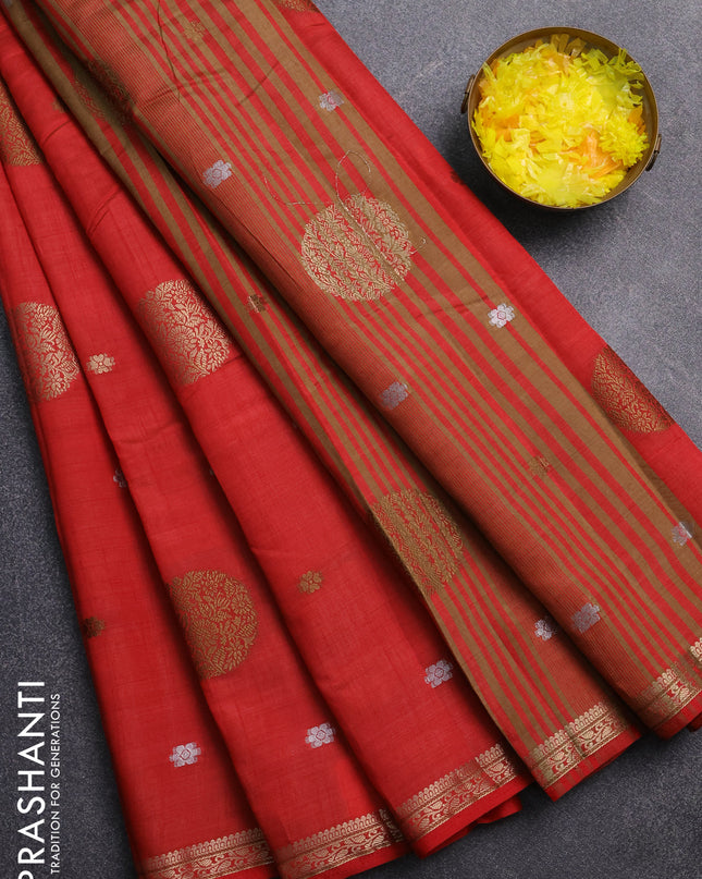 Semi raw silk saree red with thread & zari woven buttas and zari woven border