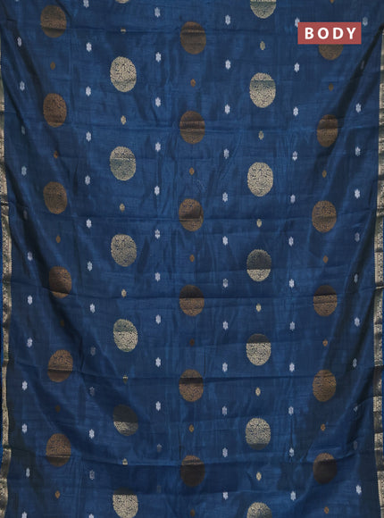 Semi raw silk saree peacock blue with thread & zari woven buttas and zari woven border