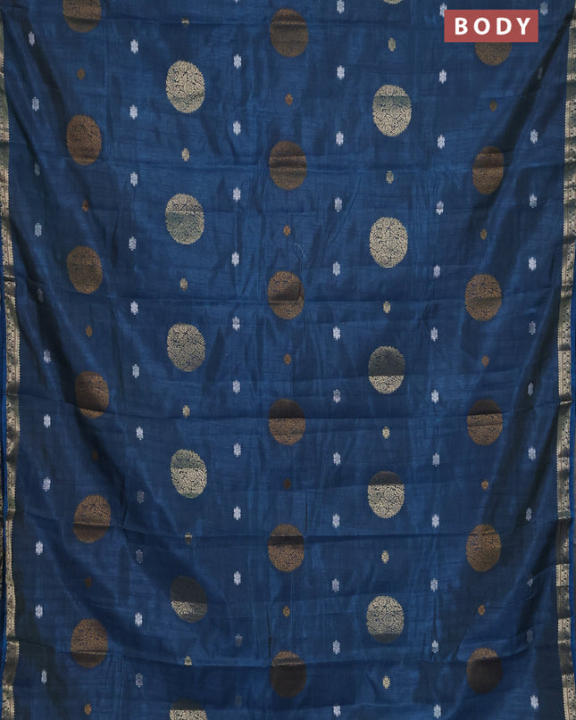 Semi raw silk saree peacock blue with thread & zari woven buttas and zari woven border