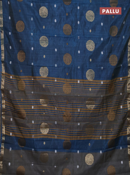 Semi raw silk saree peacock blue with thread & zari woven buttas and zari woven border