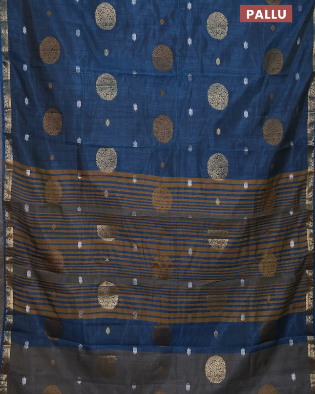Semi raw silk saree peacock blue with thread & zari woven buttas and zari woven border