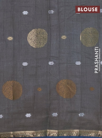 Semi raw silk saree peacock blue with thread & zari woven buttas and zari woven border