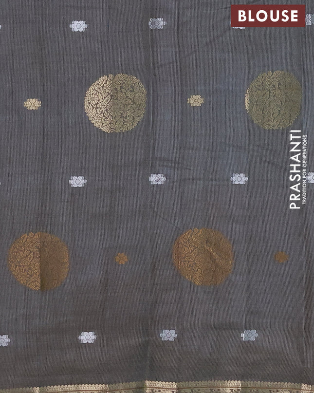 Semi raw silk saree peacock blue with thread & zari woven buttas and zari woven border