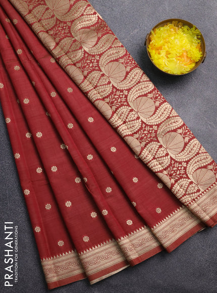 Semi raw silk saree maroon with zari woven buttas and zari woven border