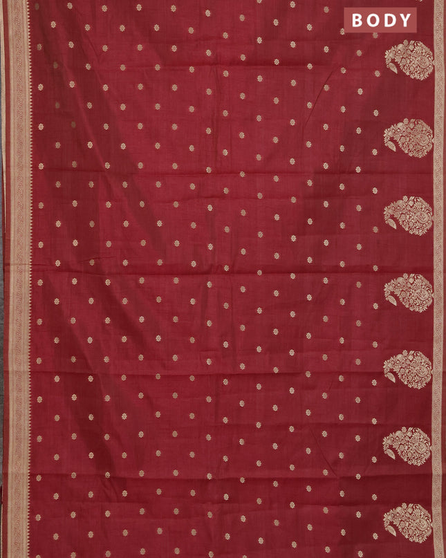 Semi raw silk saree maroon with zari woven buttas and zari woven border