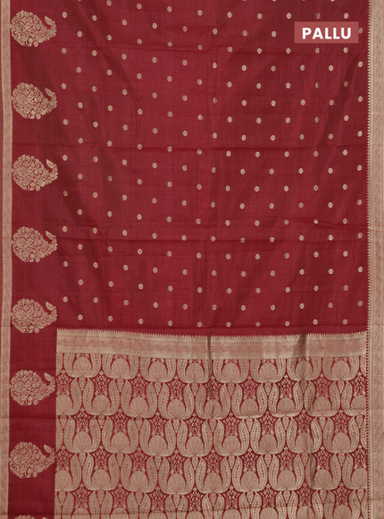 Semi raw silk saree maroon with zari woven buttas and zari woven border