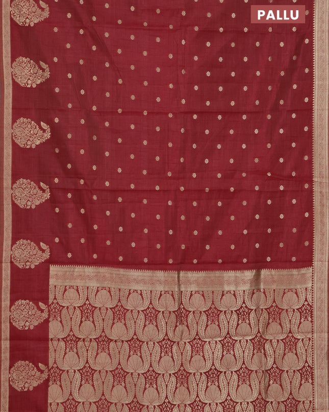 Semi raw silk saree maroon with zari woven buttas and zari woven border