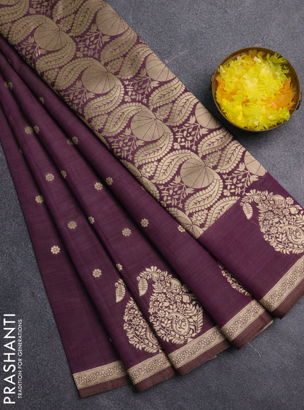 Semi raw silk saree purple with zari woven buttas and zari woven border