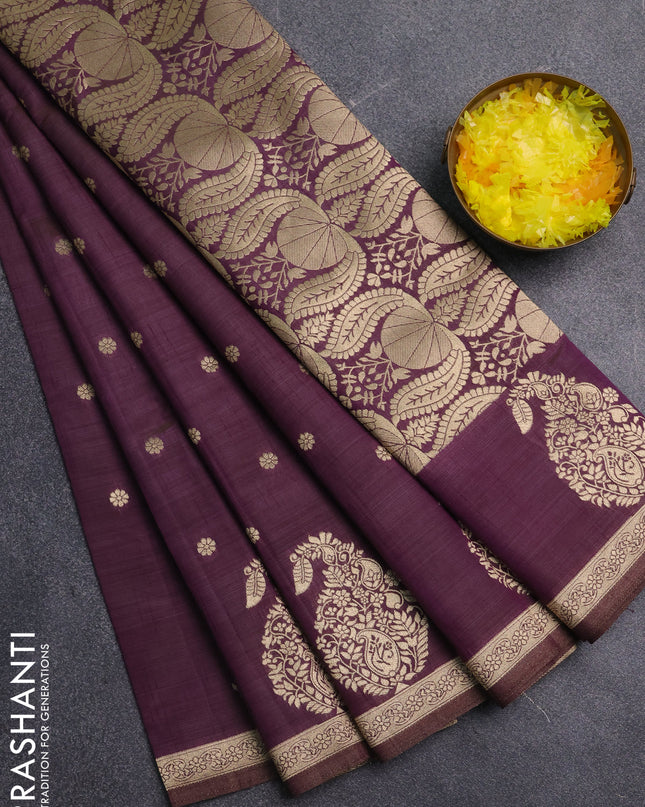 Semi raw silk saree purple with zari woven buttas and zari woven border