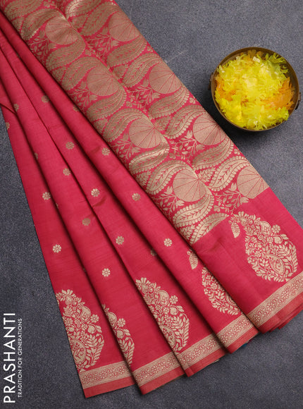 Semi raw silk saree pink with zari woven buttas and zari woven border