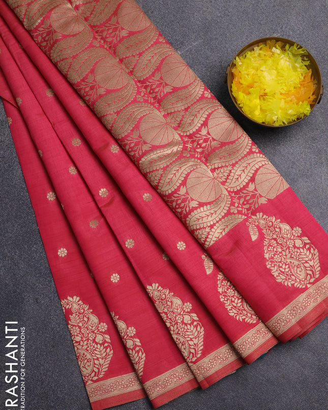 Semi raw silk saree pink with zari woven buttas and zari woven border