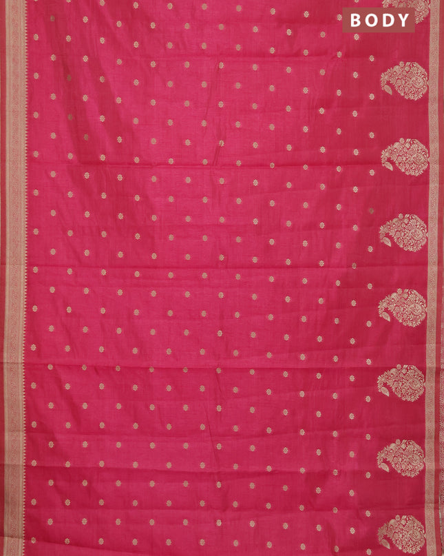 Semi raw silk saree pink with zari woven buttas and zari woven border
