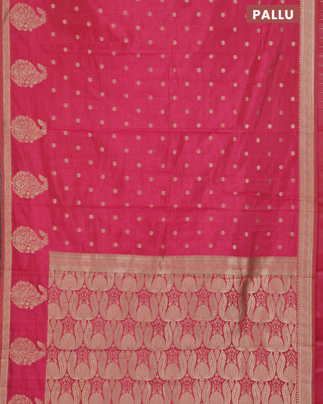 Semi raw silk saree pink with zari woven buttas and zari woven border