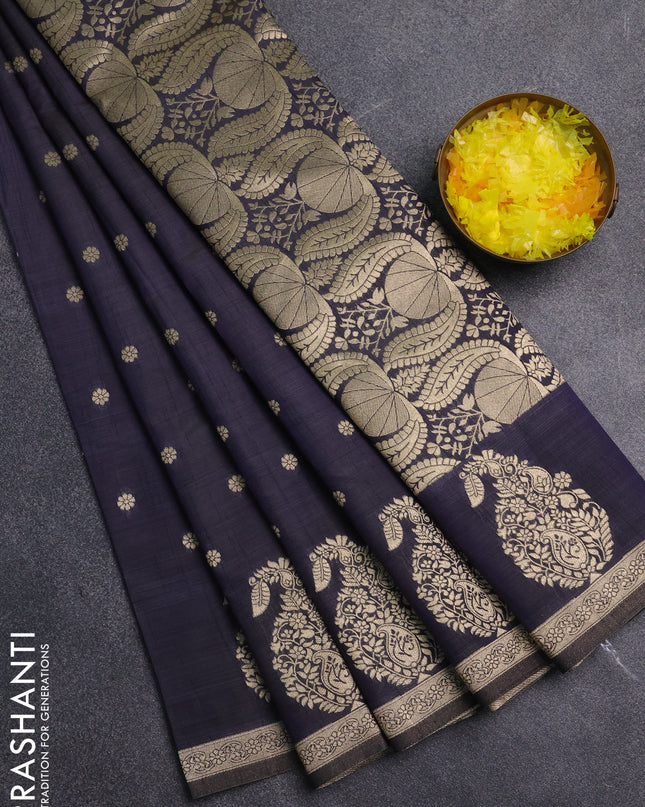 Semi raw silk saree navy blue with zari woven buttas and zari woven border