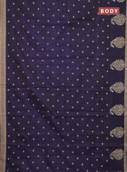 Semi raw silk saree navy blue with zari woven buttas and zari woven border