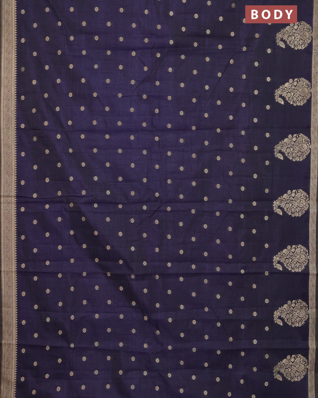 Semi raw silk saree navy blue with zari woven buttas and zari woven border