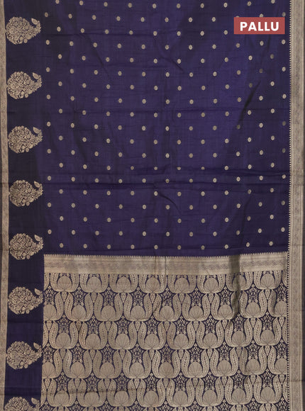 Semi raw silk saree navy blue with zari woven buttas and zari woven border