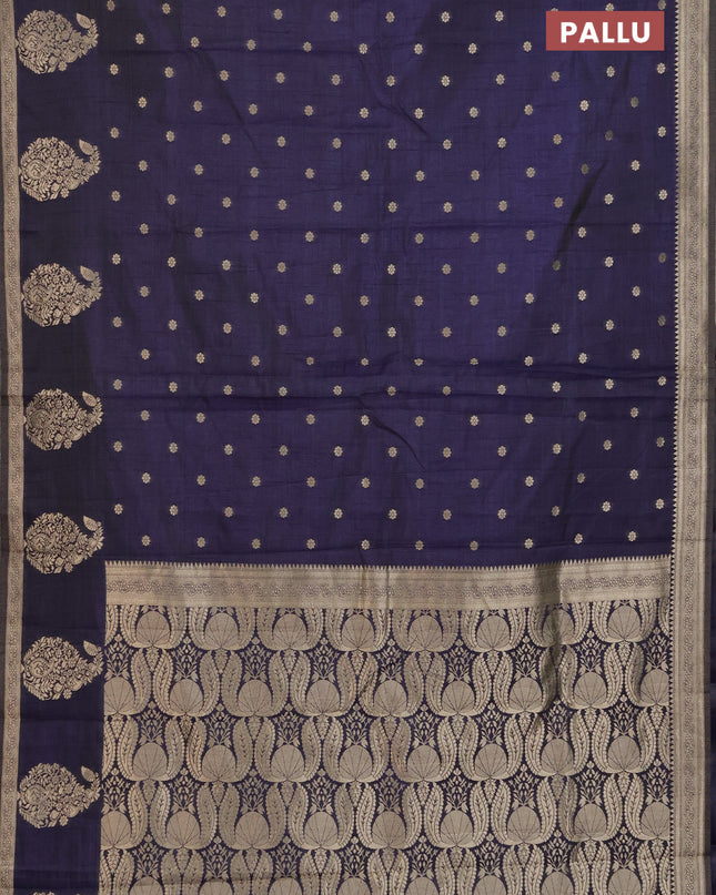 Semi raw silk saree navy blue with zari woven buttas and zari woven border