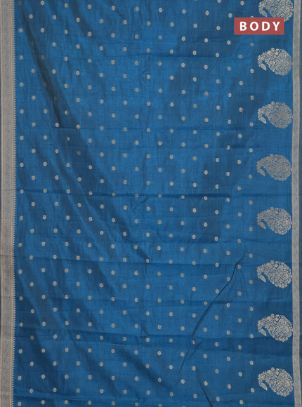 Semi raw silk saree cs blue with zari woven buttas and zari woven border
