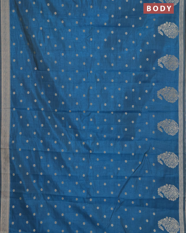 Semi raw silk saree cs blue with zari woven buttas and zari woven border