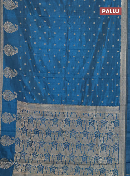 Semi raw silk saree cs blue with zari woven buttas and zari woven border