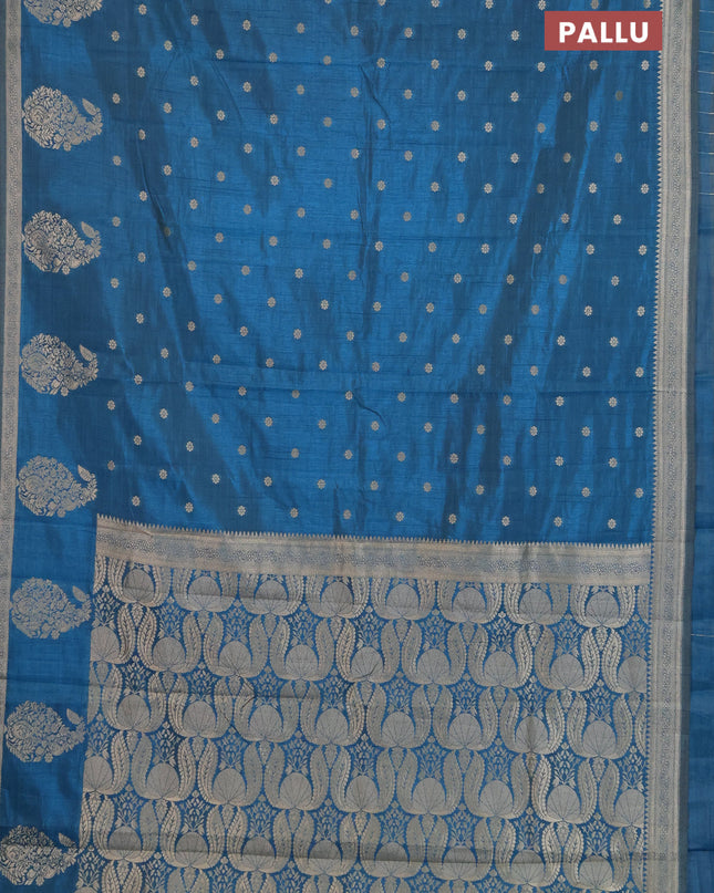 Semi raw silk saree cs blue with zari woven buttas and zari woven border