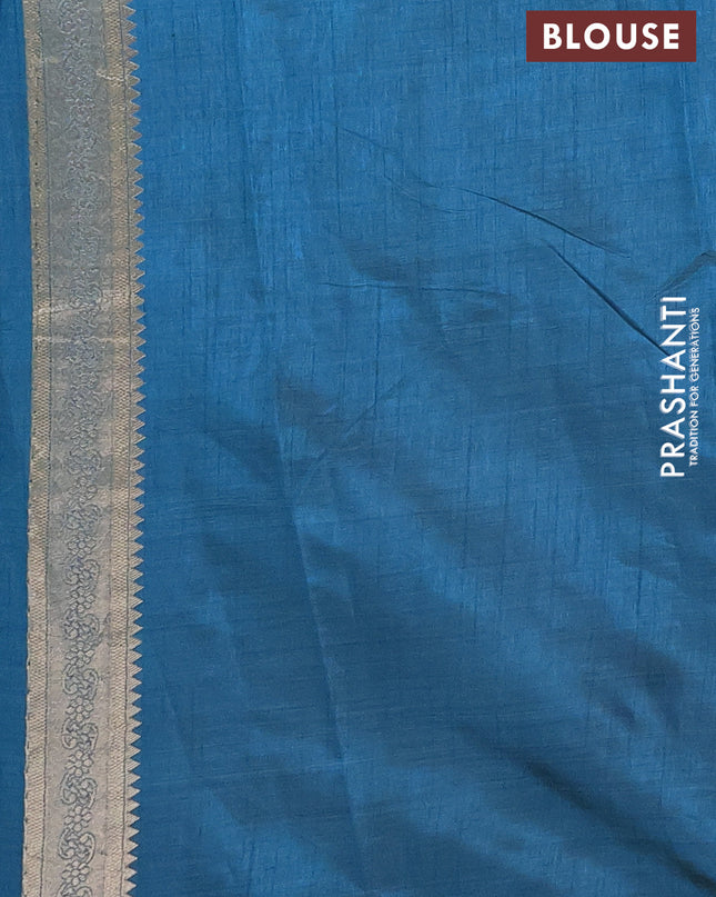 Semi raw silk saree cs blue with zari woven buttas and zari woven border