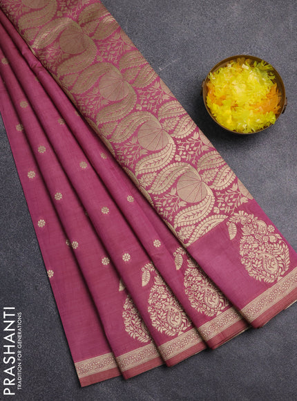 Semi raw silk saree mauve pink with zari woven buttas and zari woven border