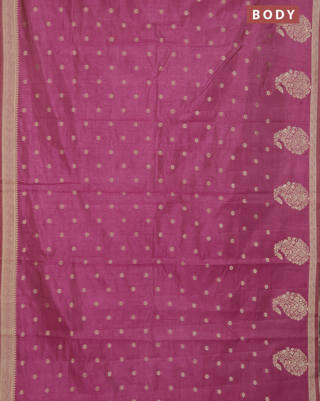 Semi raw silk saree mauve pink with zari woven buttas and zari woven border