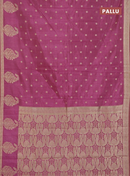 Semi raw silk saree mauve pink with zari woven buttas and zari woven border
