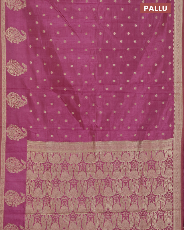 Semi raw silk saree mauve pink with zari woven buttas and zari woven border