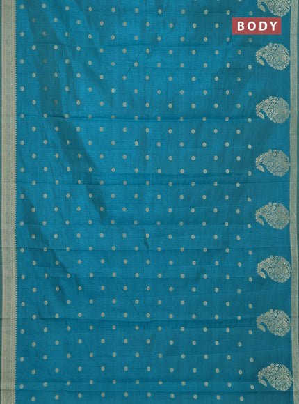 Semi raw silk saree teal blue with zari woven buttas and zari woven border