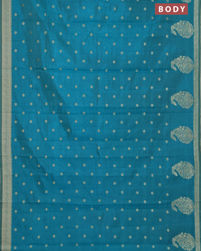 Semi raw silk saree teal blue with zari woven buttas and zari woven border