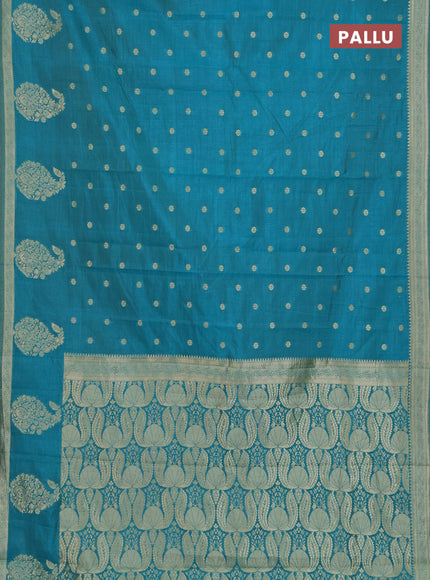 Semi raw silk saree teal blue with zari woven buttas and zari woven border