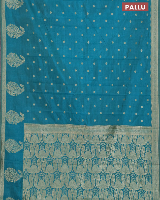 Semi raw silk saree teal blue with zari woven buttas and zari woven border