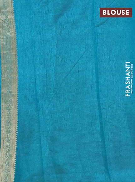 Semi raw silk saree teal blue with zari woven buttas and zari woven border