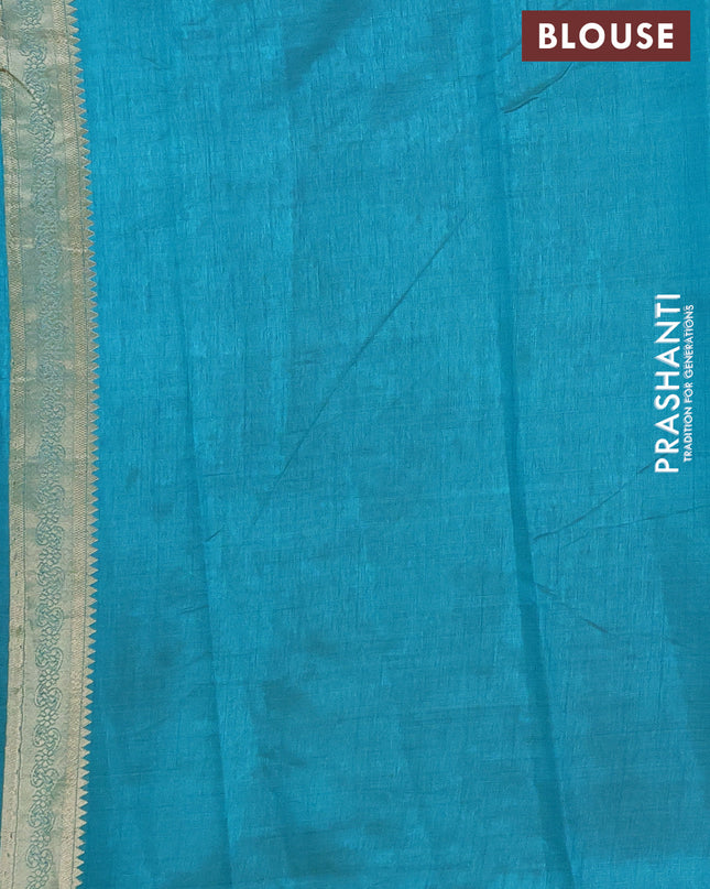 Semi raw silk saree teal blue with zari woven buttas and zari woven border