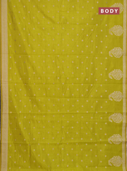 Semi raw silk saree lime yellow with zari woven buttas and zari woven border