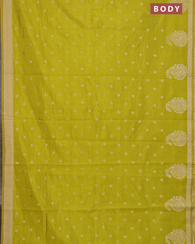 Semi raw silk saree lime yellow with zari woven buttas and zari woven border