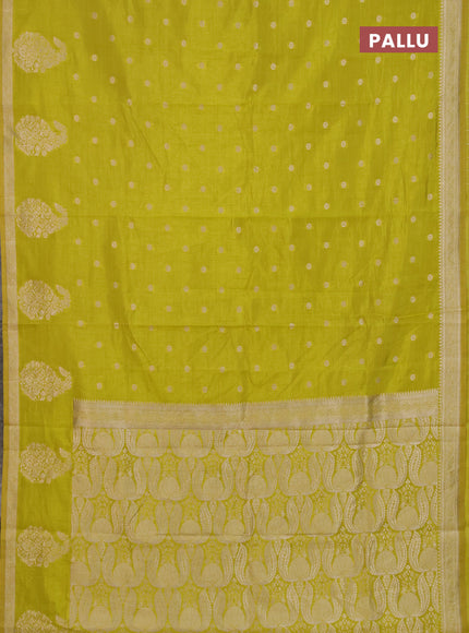 Semi raw silk saree lime yellow with zari woven buttas and zari woven border
