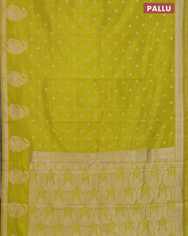 Semi raw silk saree lime yellow with zari woven buttas and zari woven border