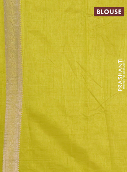 Semi raw silk saree lime yellow with zari woven buttas and zari woven border
