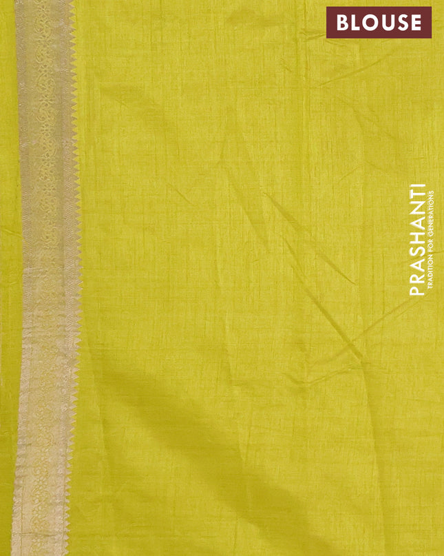 Semi raw silk saree lime yellow with zari woven buttas and zari woven border