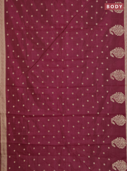 Semi raw silk saree wine shade with zari woven buttas and zari woven border