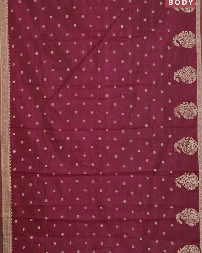 Semi raw silk saree wine shade with zari woven buttas and zari woven border