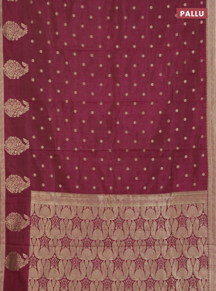 Semi raw silk saree wine shade with zari woven buttas and zari woven border