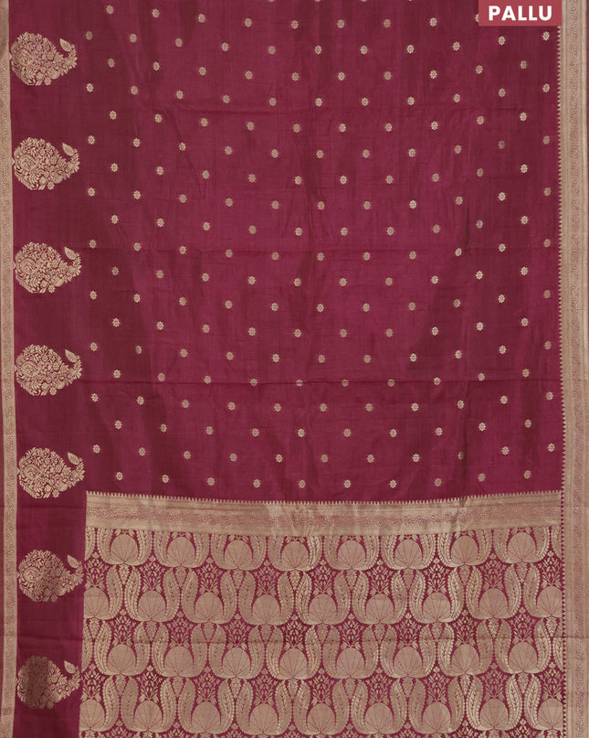 Semi raw silk saree wine shade with zari woven buttas and zari woven border