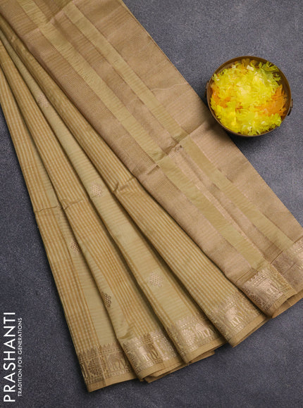 Semi raw silk saree sandal with zari woven buttas and zari woven border