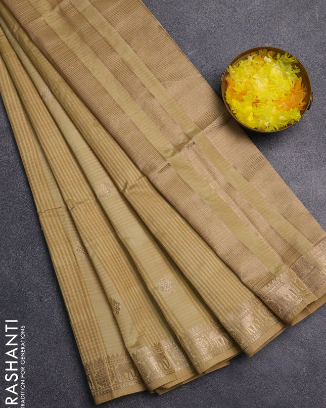 Semi raw silk saree sandal with zari woven buttas and zari woven border