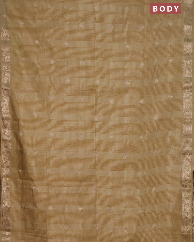 Semi raw silk saree sandal with zari woven buttas and zari woven border